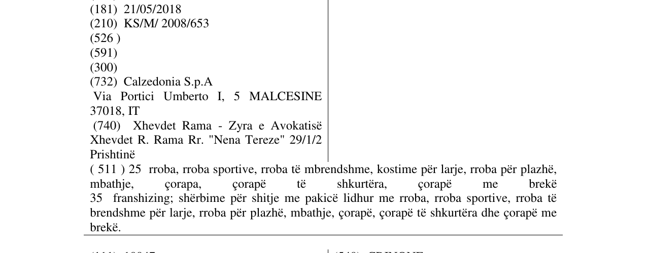 Zëri i markës CALEZEDONIA në buletin
