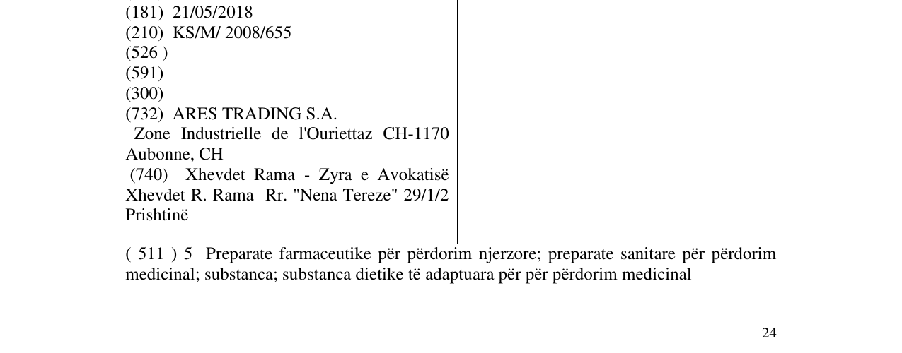 Zëri i markës CRINONE në buletin