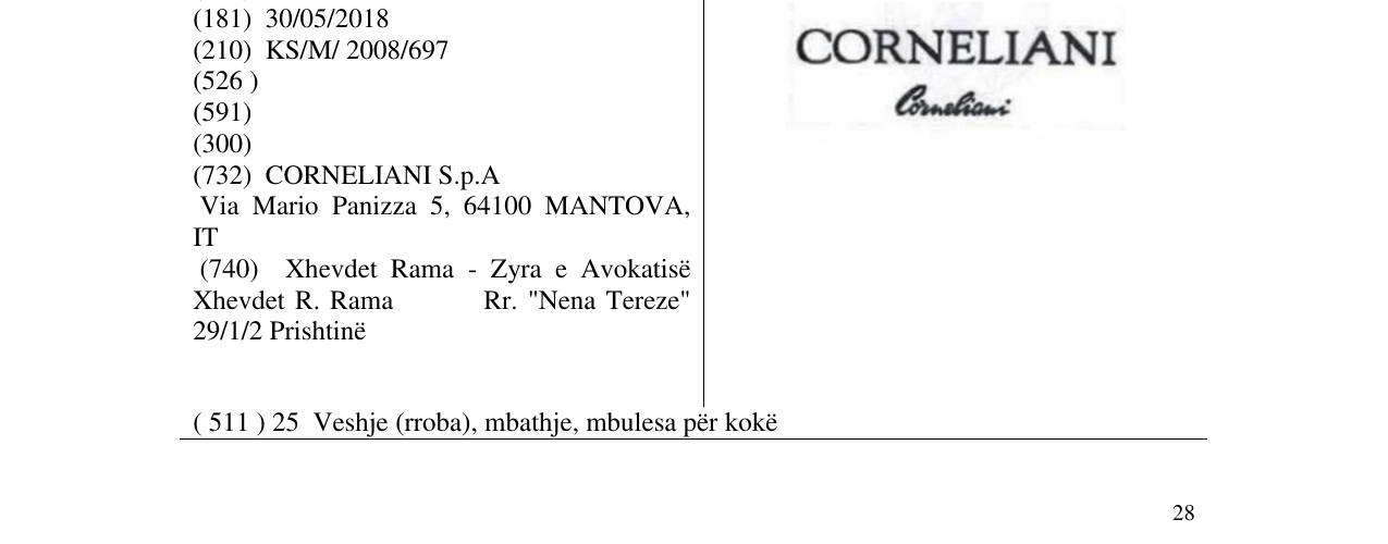 Zëri i markës CORNELIANI në buletin