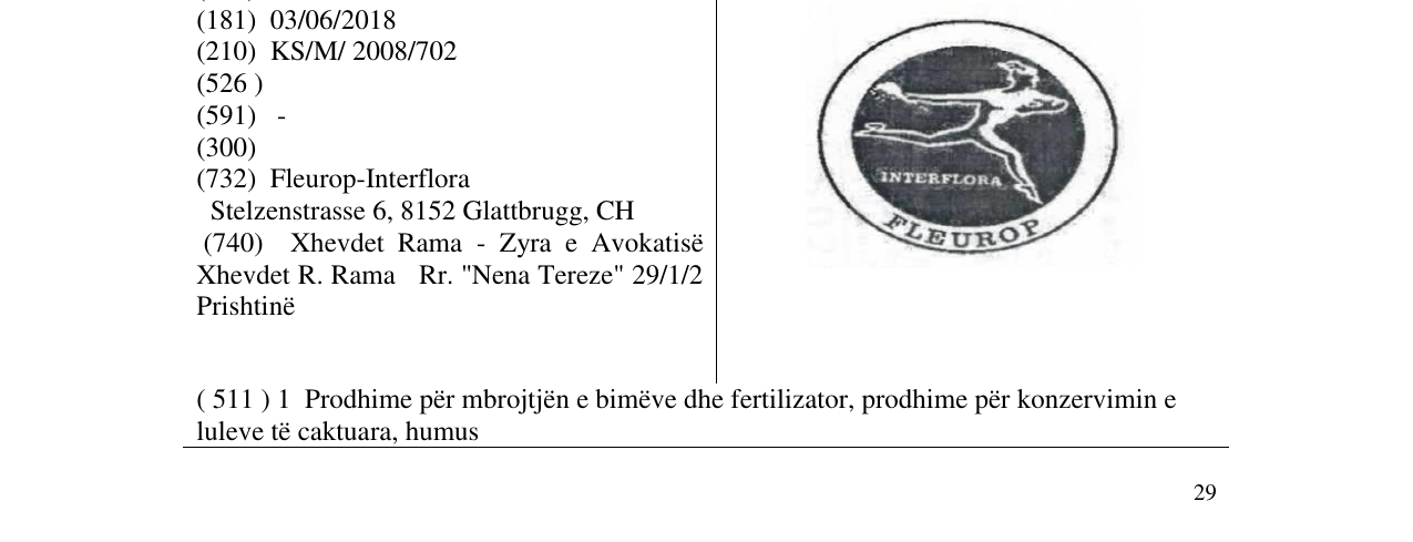 Zëri i markës INTERFLORE FLEUROP në buletin