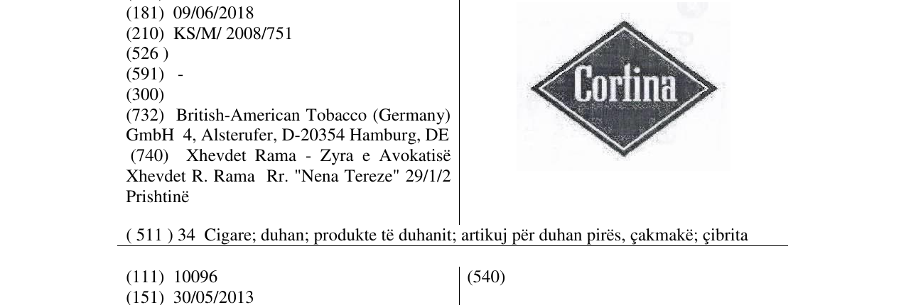 Zëri i markës CORTINA në buletin