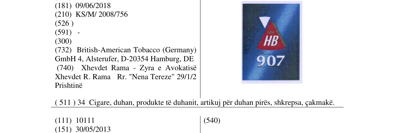 Zëri i markës HB 907 në buletin