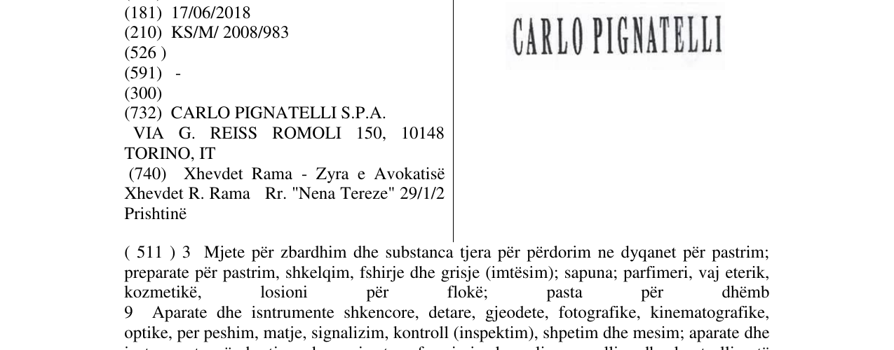 Zëri i markës CARLO PIGNATELLI në buletin