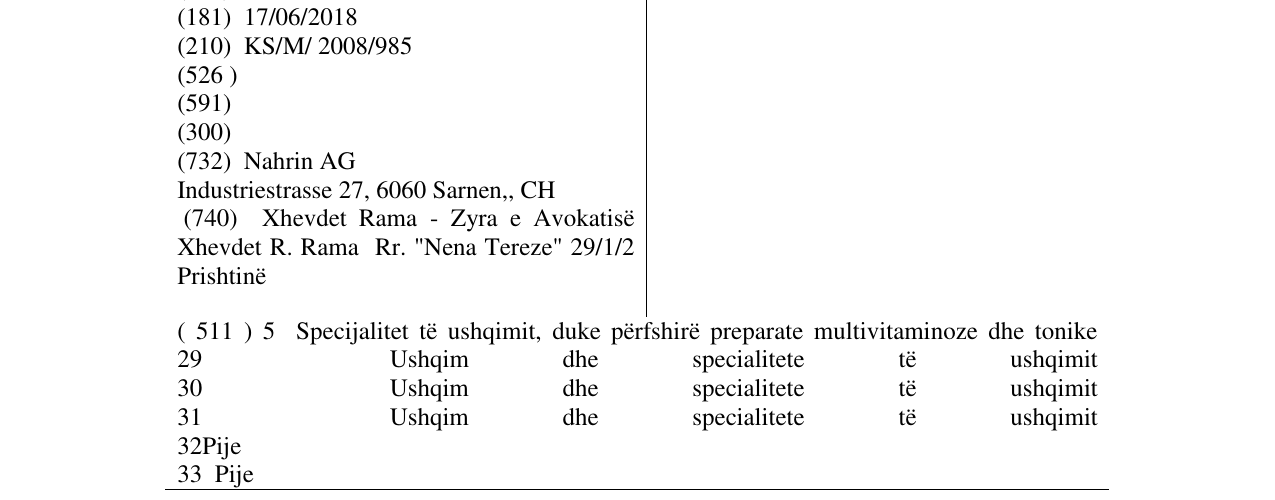 Zëri i markës NAHRIN në buletin