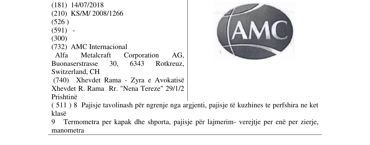 Zëri i markës AMC- fig. në buletin