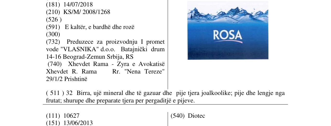 Zëri i markës ROSA -FIG. BLUE në buletin