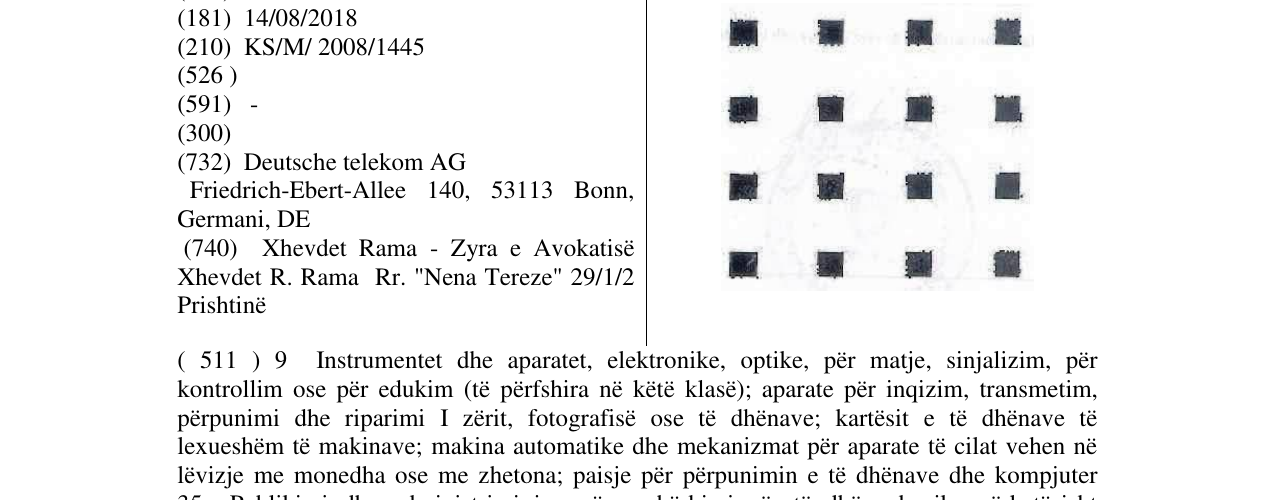 Zëri i markës DIGITS QUADRAT (MATRIX) në buletin