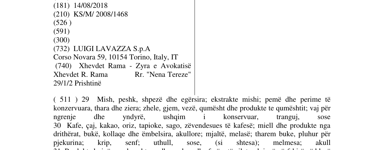 Zëri i markës LAVAZZA në buletin