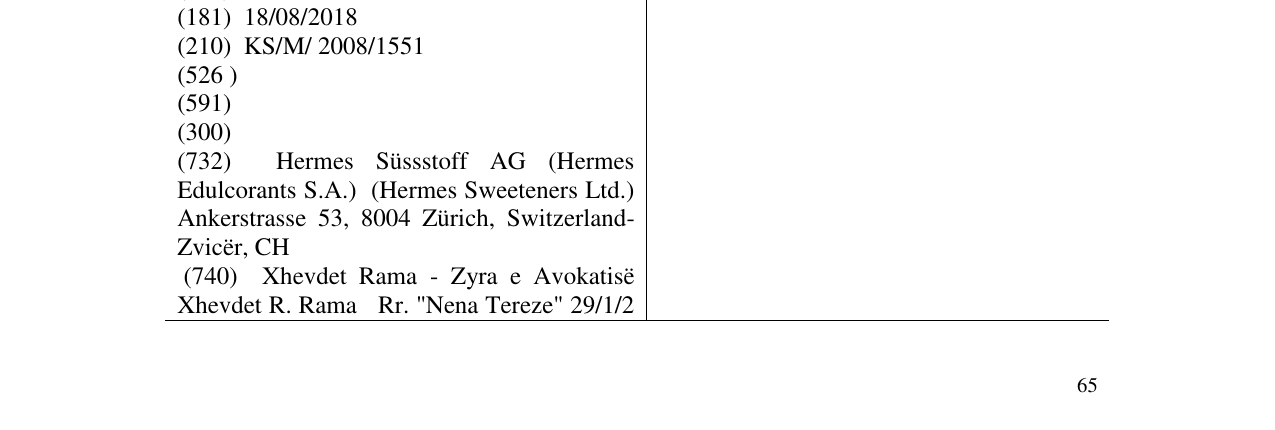 Zëri i markës HERMESETAS në buletin