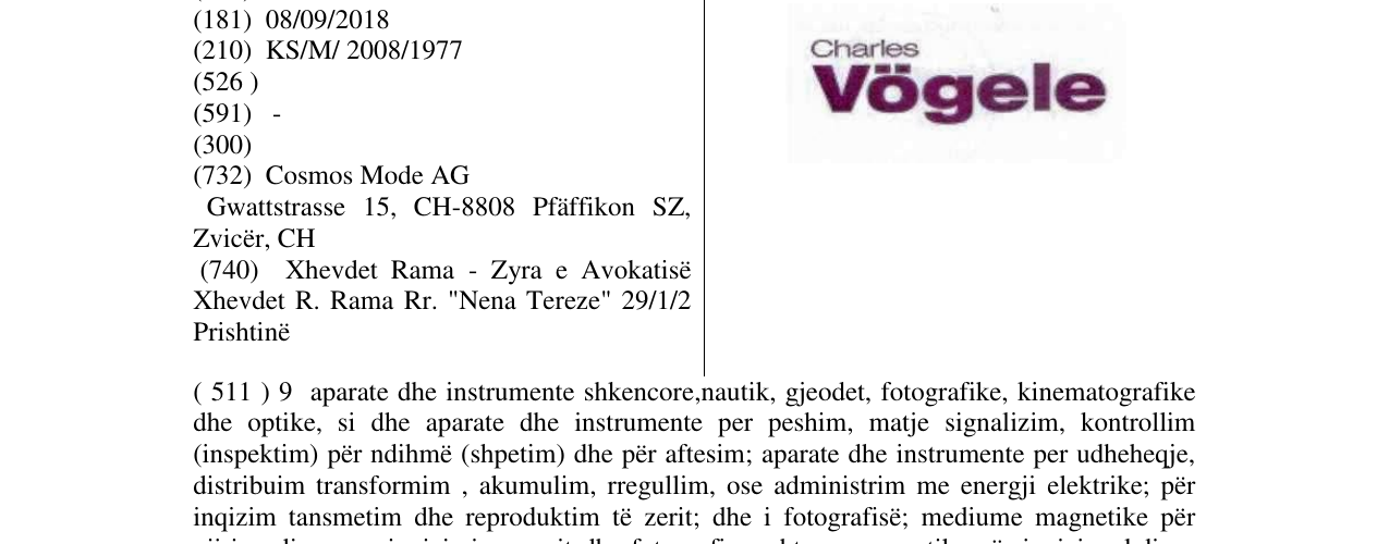 Zëri i markës Charles Vögele (word/device) në buletin