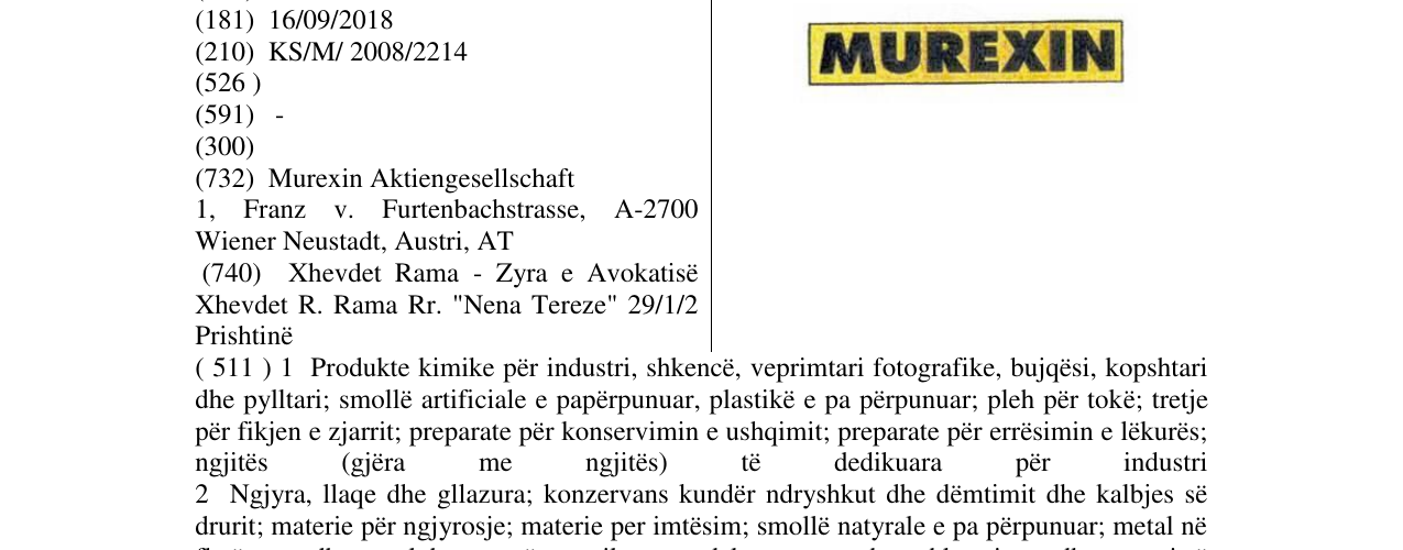 Zëri i markës MUREXIN (logo-yellow/black) në buletin