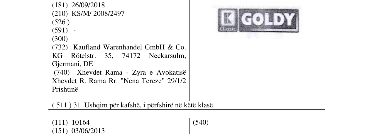 Zëri i markës CLASSIC GOLDY në buletin