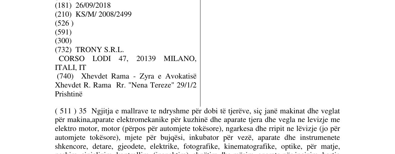 Zëri i markës TRONY në buletin