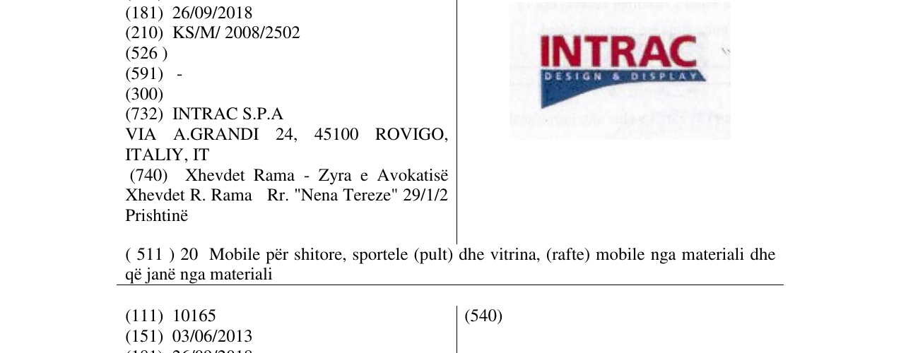 L'inscription de la marque INTRAC au bulletin