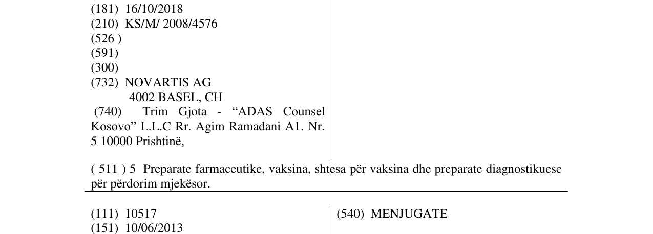 Zëri i markës QUINVAXEM në buletin