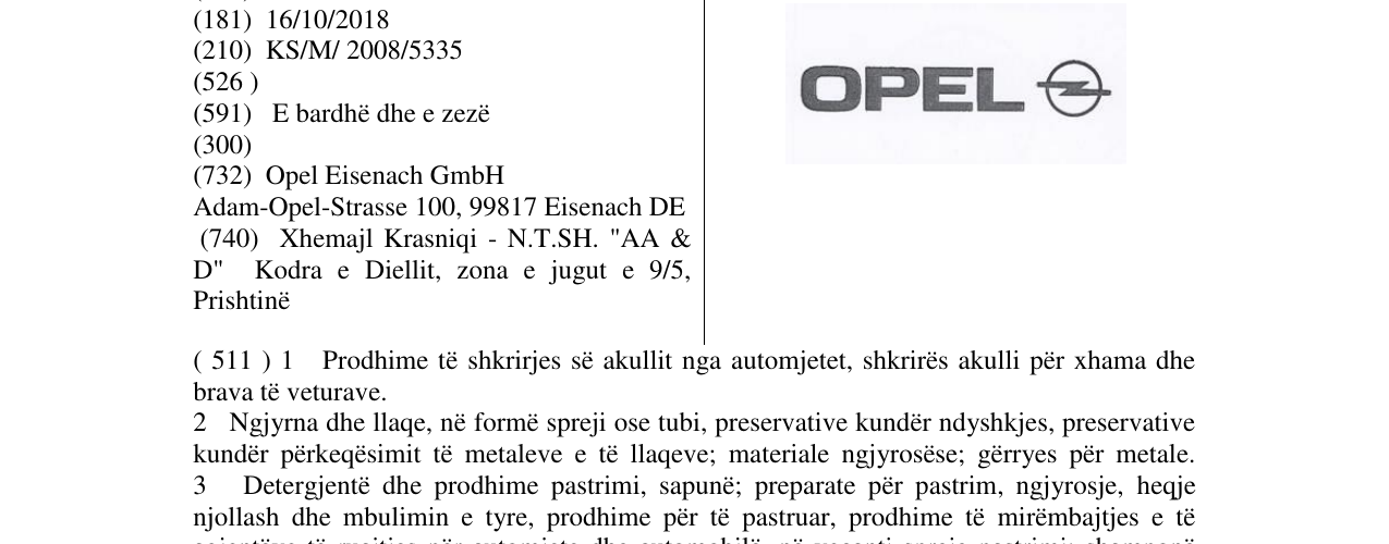 Zëri i markës OPEL në buletin