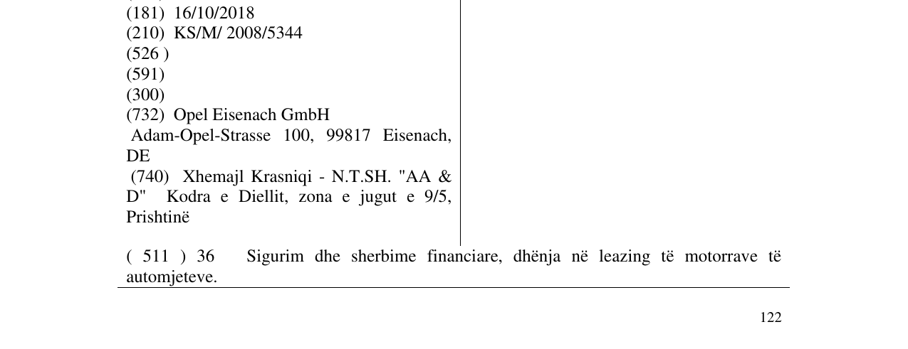 Zëri i markës OPEL në buletin