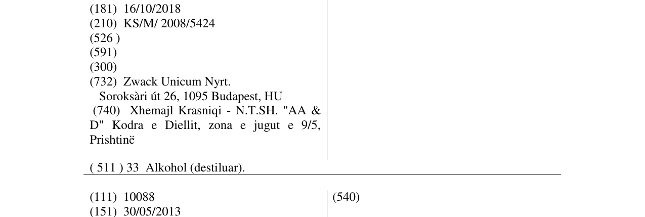 Zëri i markës UNICUM në buletin