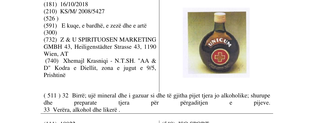 Zëri i markës UNICUM në buletin