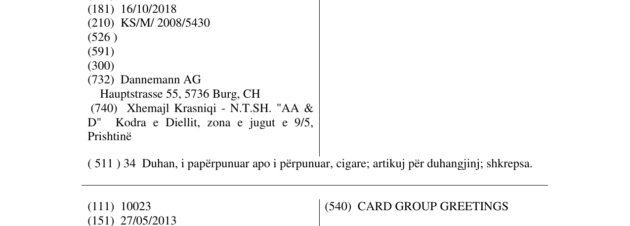 Zëri i markës AL CAPONE në buletin