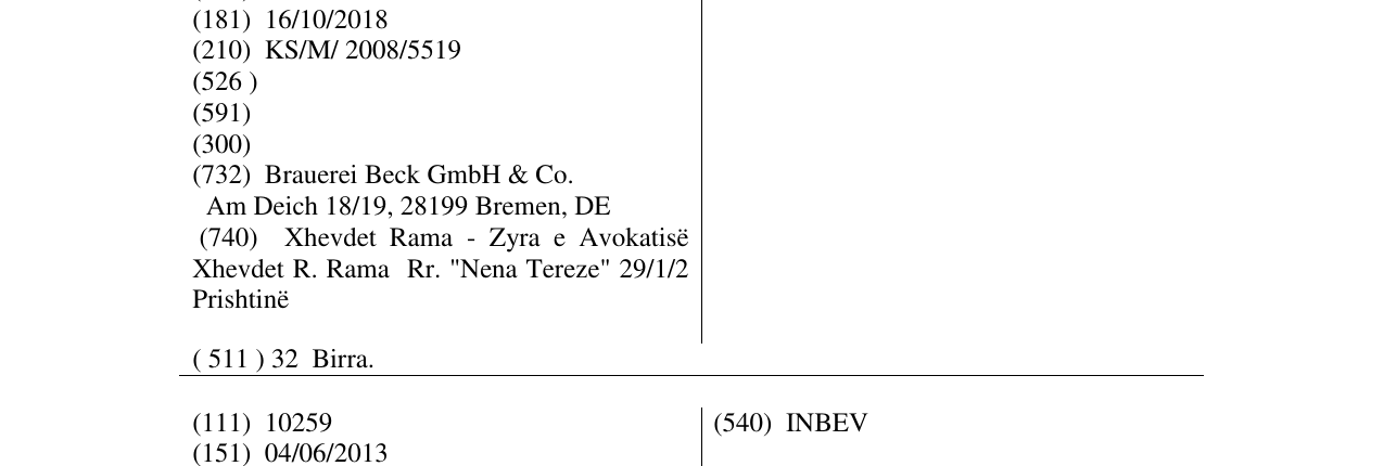 Zëri i markës BECK'S në buletin