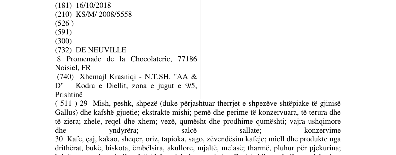 Zëri i markës DE NEUVILLE në buletin