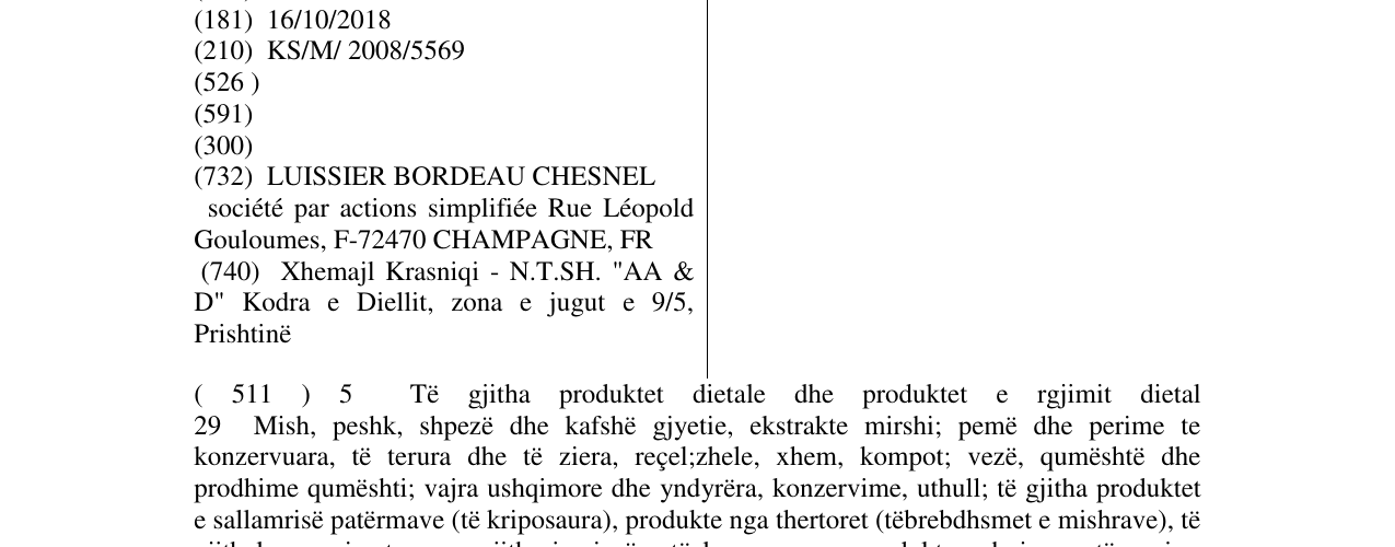 Zëri i markës BORDEAU-CHESNEL në buletin