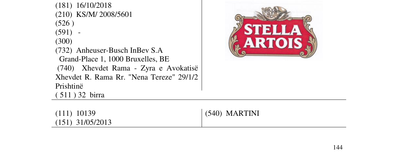 Zëri i markës STELLA ARTOIS në buletin