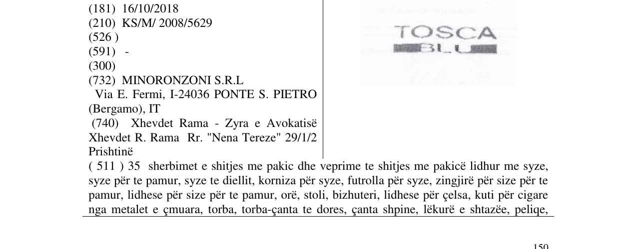 Zëri i markës TOSCA BLU në buletin