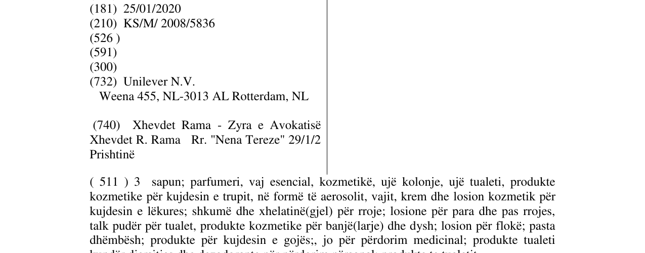 Zëri i markës DOVE SILK DRY në buletin