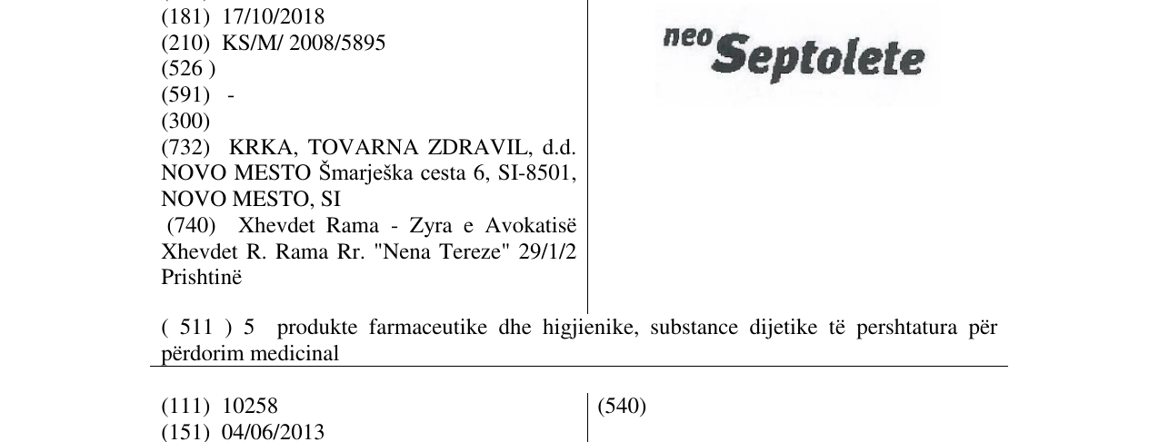 Zëri i markës neo Septolete në buletin