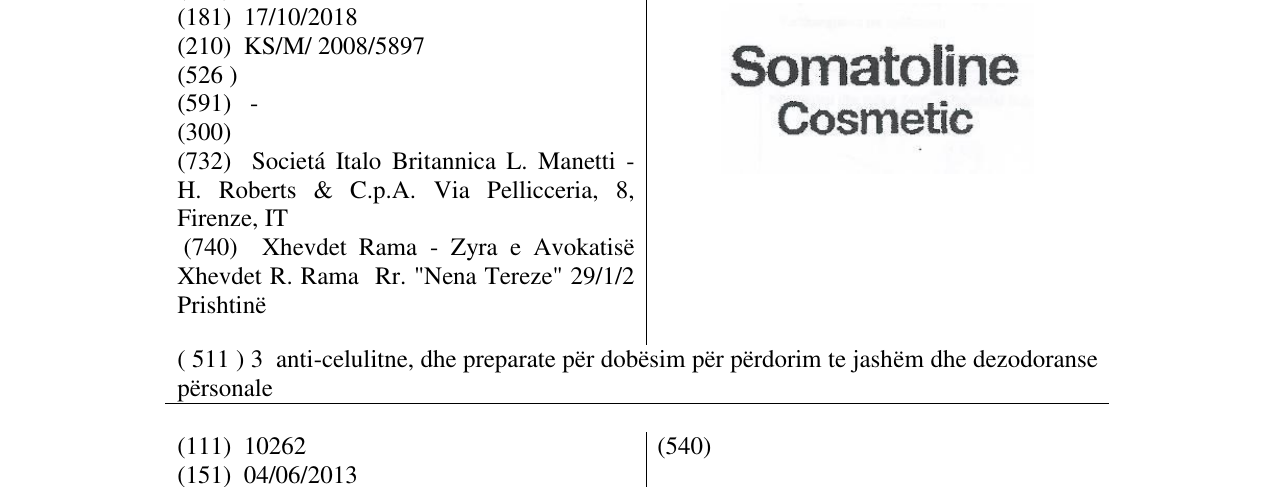 Zëri i markës SOMATOLINE COSMETIC në buletin