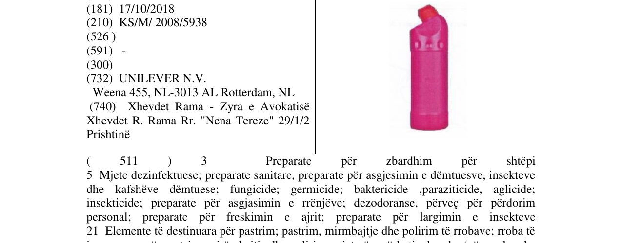 Zëri i markës DOMESTOS BOTTLE SHAPE në buletin