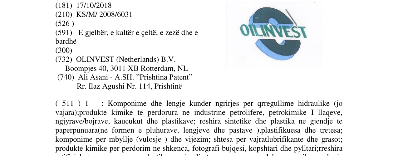 Zëri i markës OILINVEST në buletin