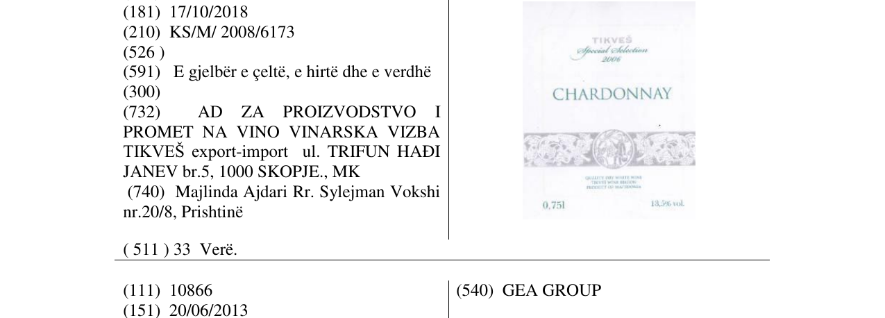 Zëri i markës CHARDONNAY në buletin