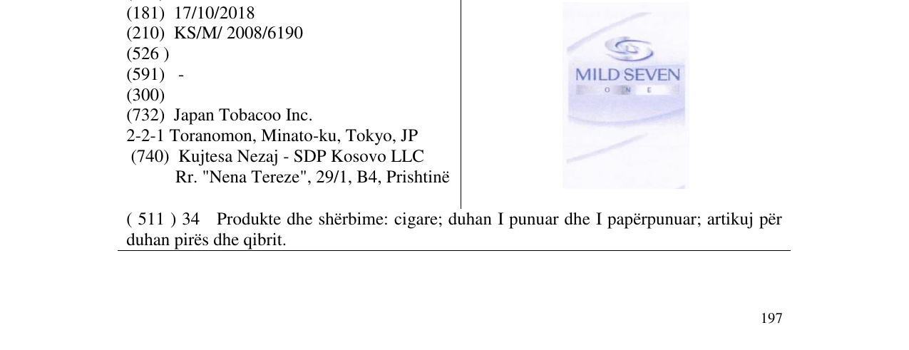 Zëri i markës MILD SEVEN në buletin