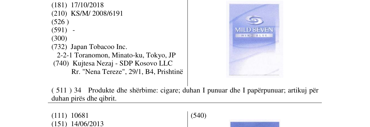 Zëri i markës MILD SEVEN në buletin