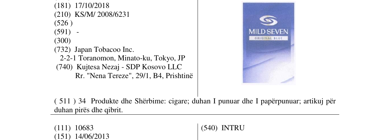 Zëri i markës MILD SEVEN në buletin
