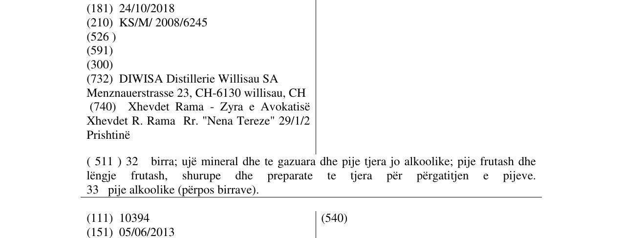 Zëri i markës XENIA në buletin