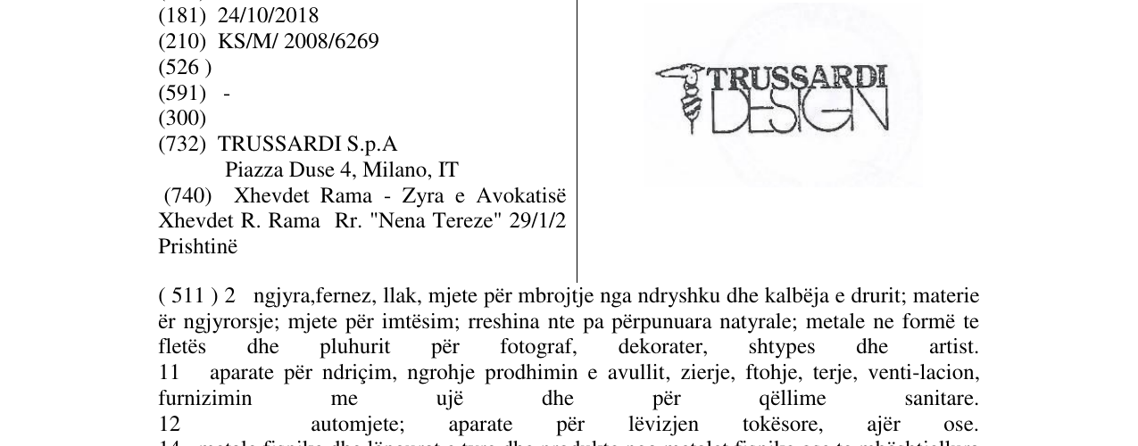 Zëri i markës TRUSSARDI në buletin