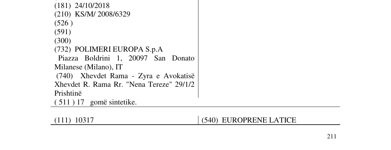 Zëri i markës EUROPRENE në buletin