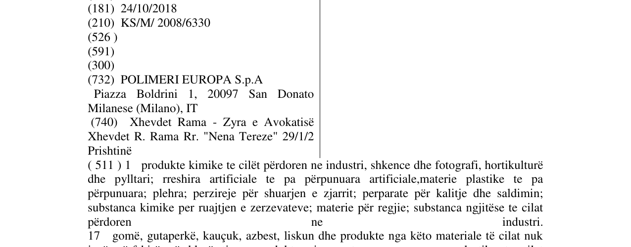 Zëri i markës EUROPRENE LATICE në buletin