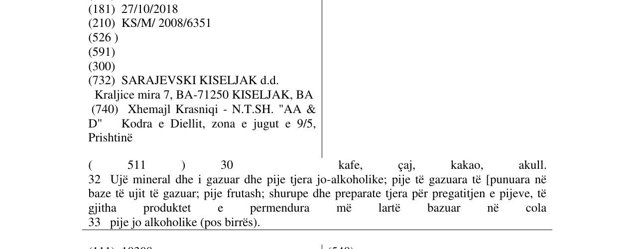 Zëri i markës SARAJEVSKI KISELJAK në buletin