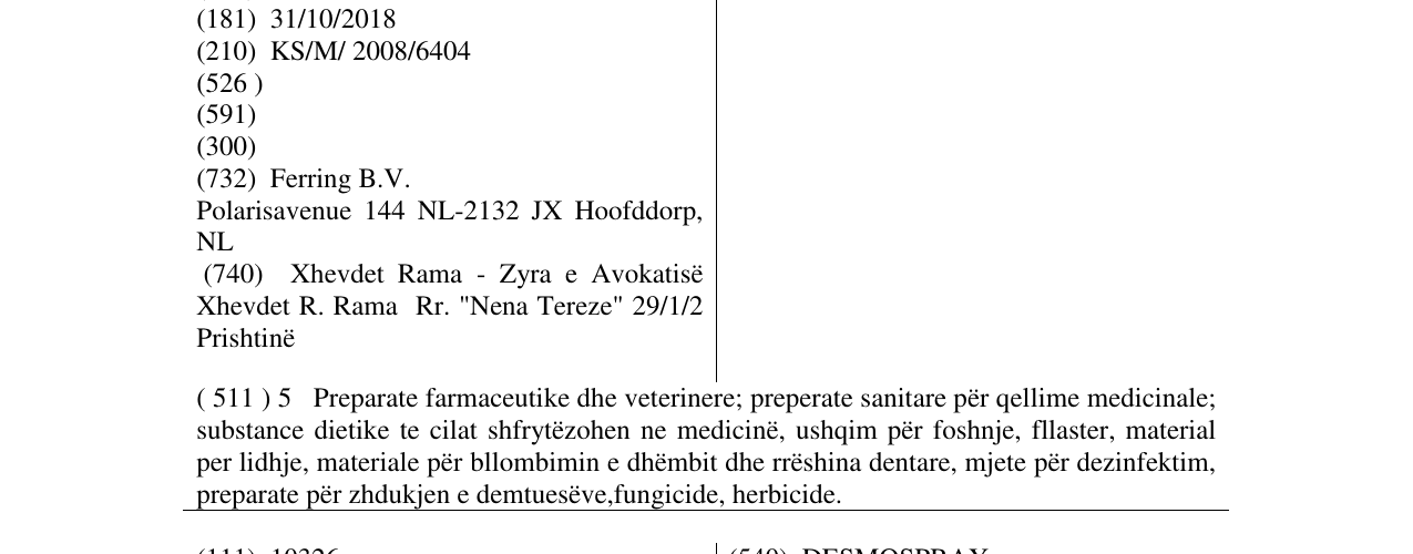 Zëri i markës GLYPRESSIN në buletin