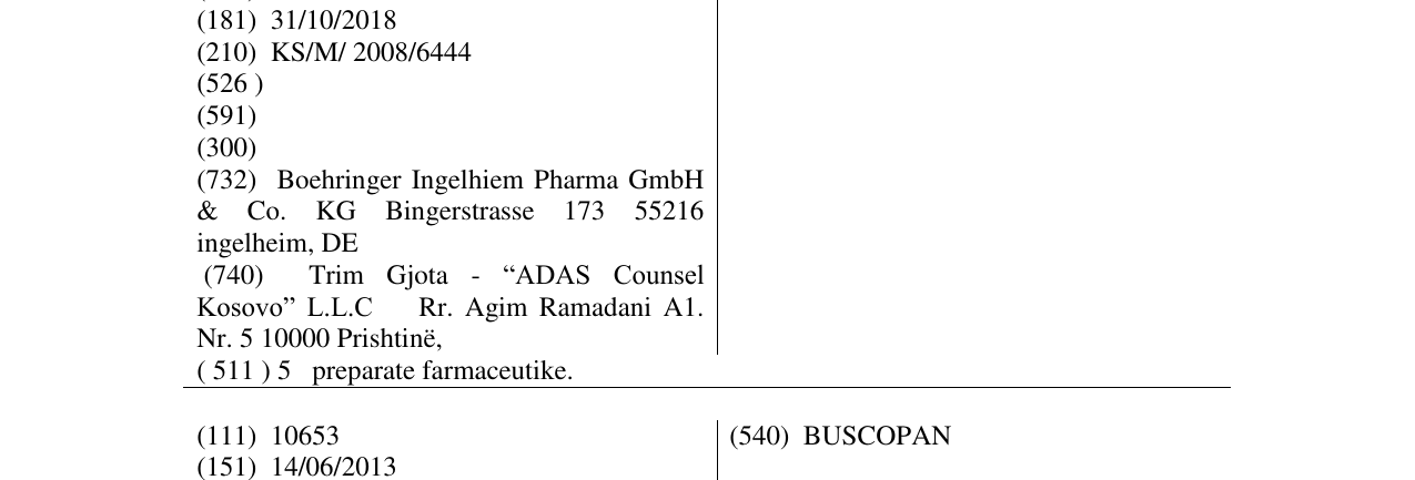 Zëri i markës MUCOSOLVAN në buletin