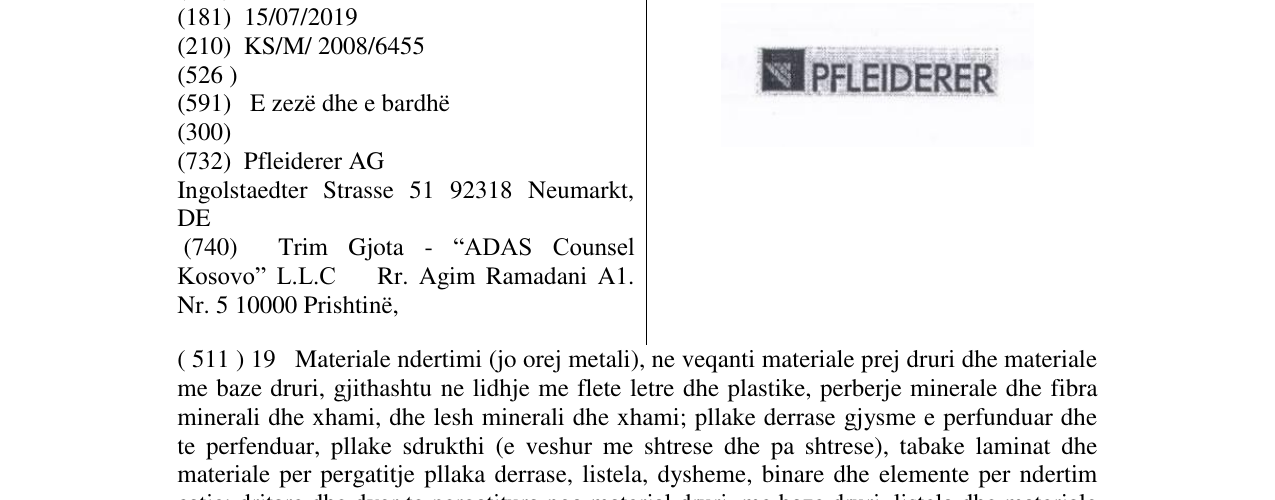 Zëri i markës PFLEIDERER në buletin