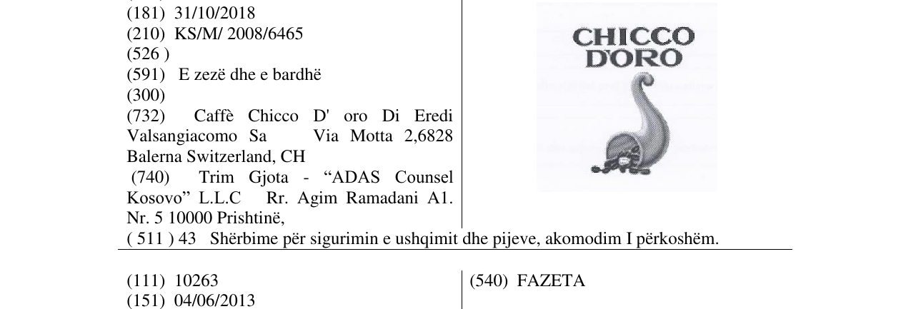 Zëri i markës CHICCO DORO në buletin