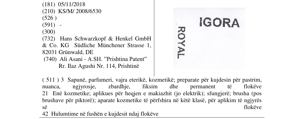 The entry of the trademark IGORA ROYAL in the bulletin