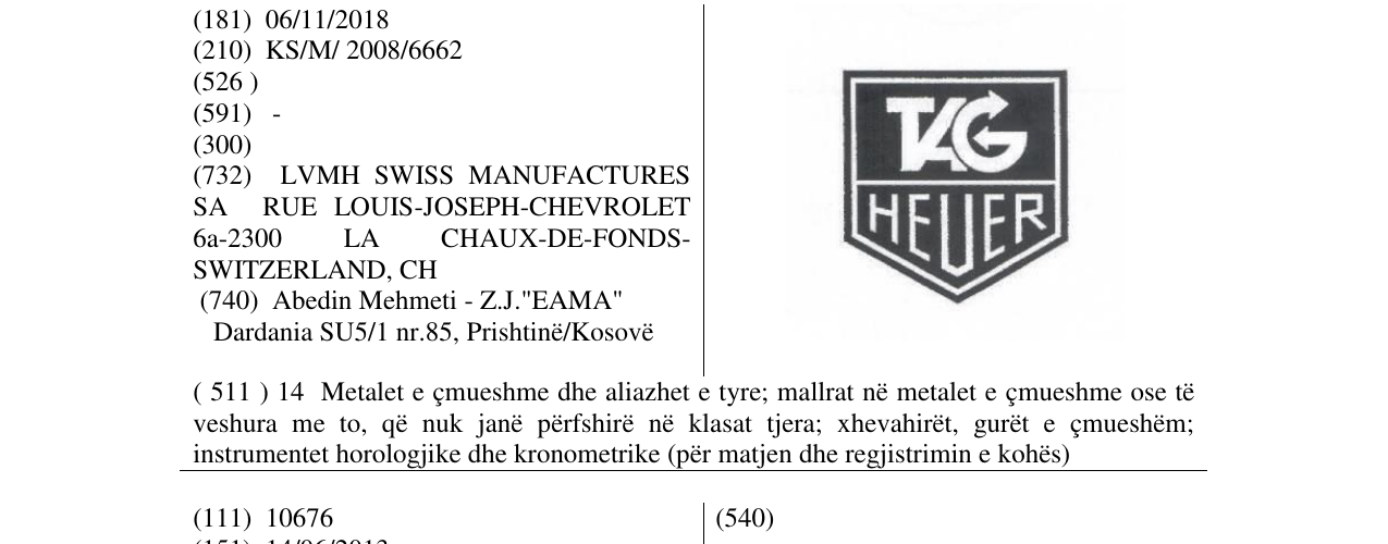 Zëri i markës TAG HEUER në buletin