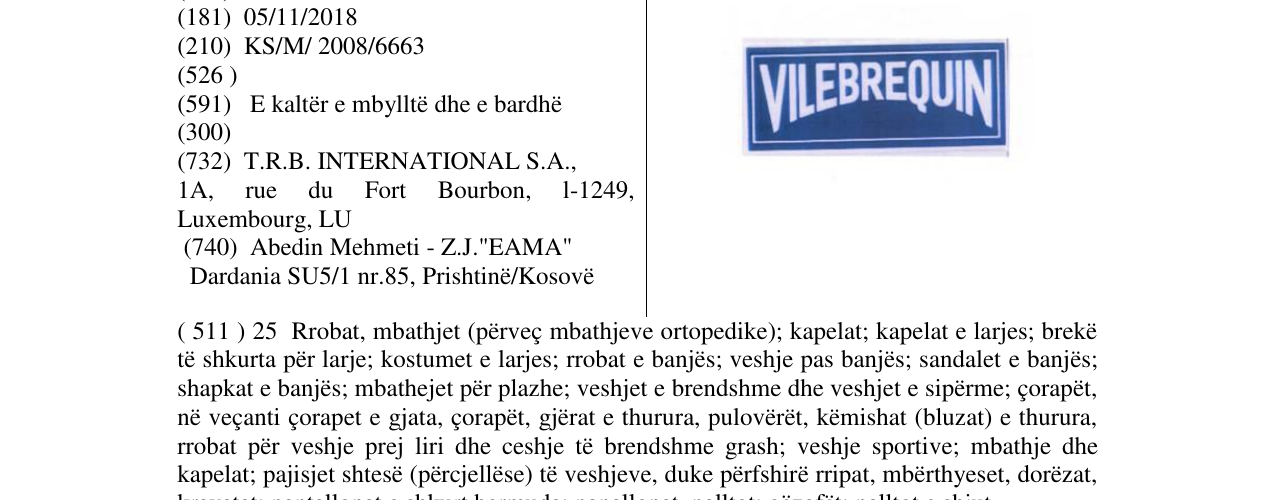 Zëri i markës VILEBREQUIN në buletin